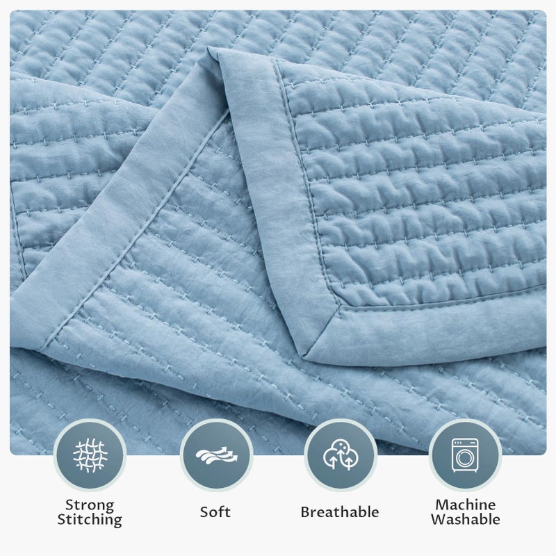 KASENTEX Oversized Queen Quilt Set 102"x106" â€“ Soft Washed 3-Layer Lightweight Bedspread, Minimalist Nordic Design, All-Season Spring & Summer Quilt Set (1 Quilt + 2 Pillow Shams), Blue - Image 4